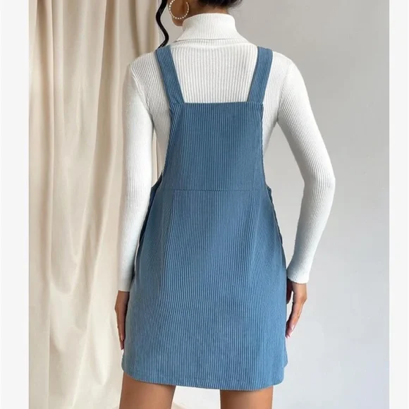 Classic Elegant Corduroy Solid Pocket Jumper Overall Dress Without Sweater - Picture 3 of 13